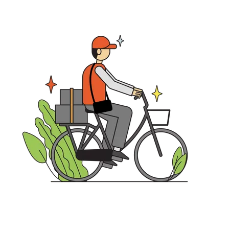 Delivery boy riding cycle  Illustration