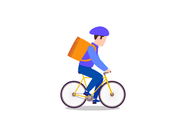 Delivery boy riding cycle with parcel  Illustration