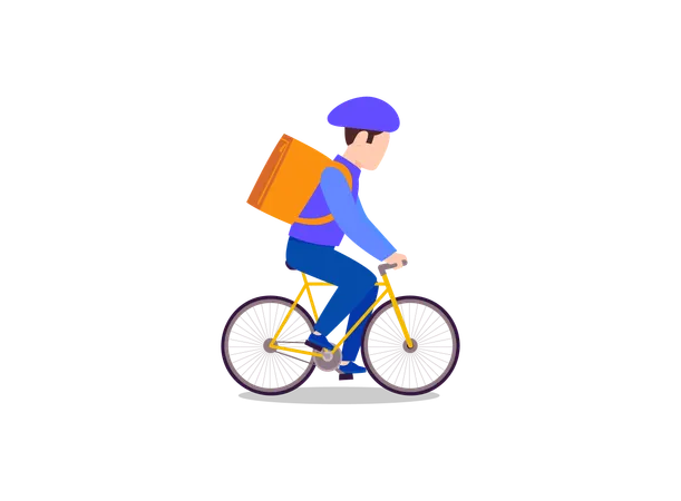 Delivery boy riding cycle with parcel  Illustration