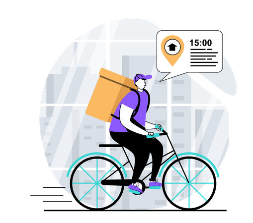 Delivery boy riding on scooter with delivery box  Illustration