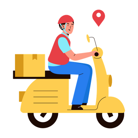 Delivery boy riding scooter Illustration