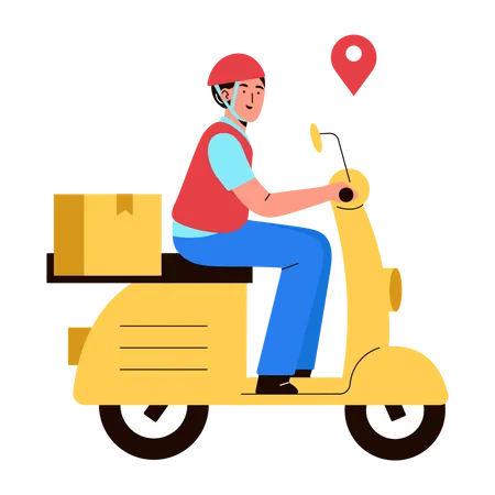 Delivery boy riding scooter Illustration
