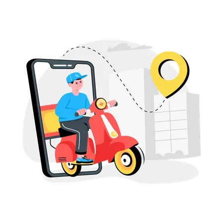 Delivery boy riding scooter at Delivery Location  Illustration