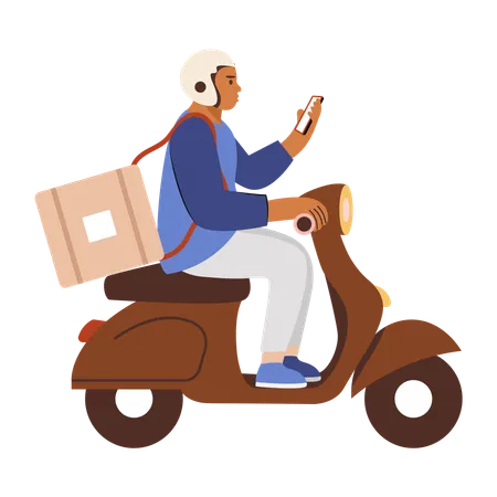 Delivery boy riding scooter  Illustration