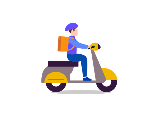 Delivery boy riding scooter with package  Illustration