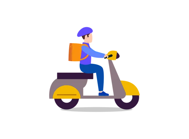Delivery boy riding scooter with package  イラスト