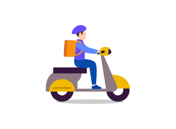 Delivery boy riding scooter with package  Illustration