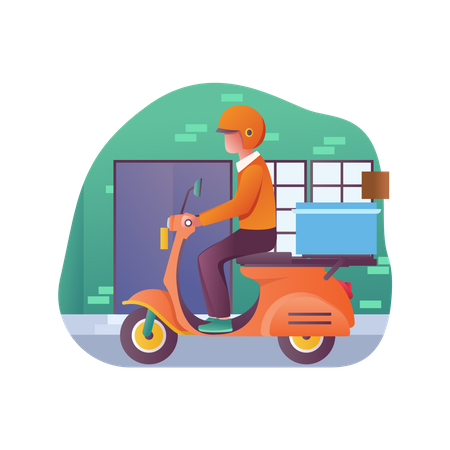 Delivery boy riding scooter with parcel  Illustration