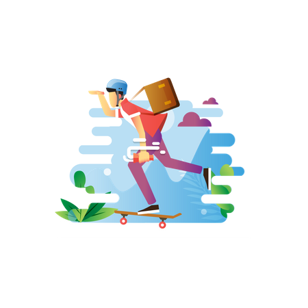 Delivery boy riding skateboard Illustration