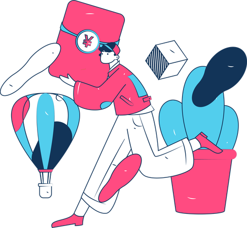 Delivery boy running to deliver red packet  Illustration