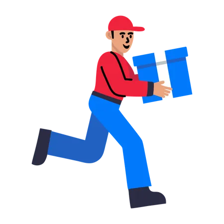 Delivery Boy Running with parcel  Illustration