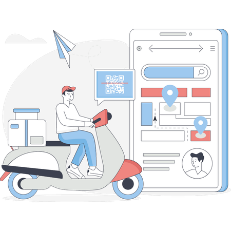 Delivery boy scanning deliver parcel  Illustration