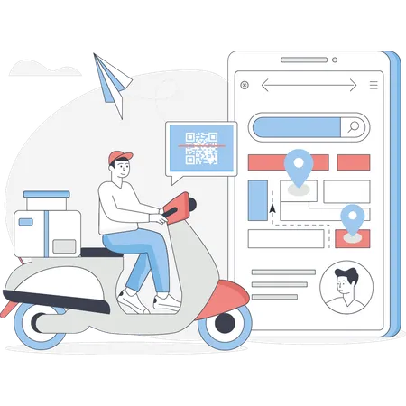 Delivery boy scanning deliver parcel  Illustration