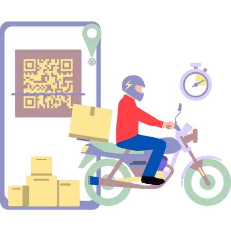 The Delivery Boy Is Scanning The Delivery Parcel Illustration