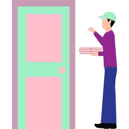 Delivery boy standing at door for delivery  Illustration