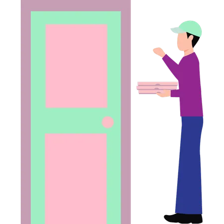 Delivery boy standing at door for delivery  イラスト