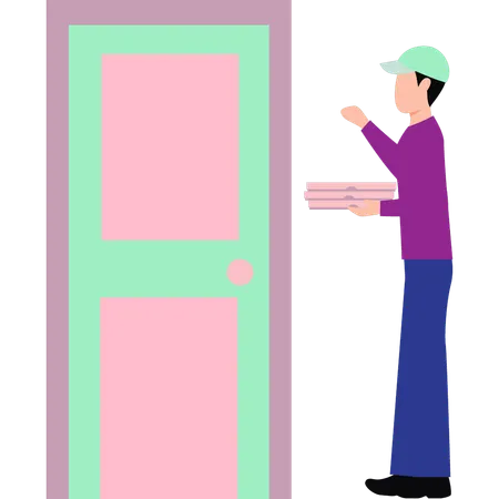 Delivery boy standing at door for delivery  Illustration