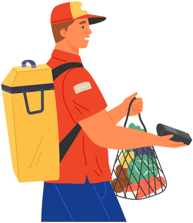 Delivery boy stands with pos terminal Illustration