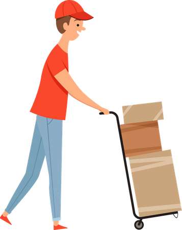 Delivery boy transmit packages Illustration