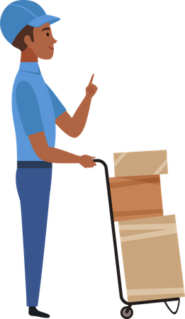 Delivery boy transporting packages using trolley Illustration