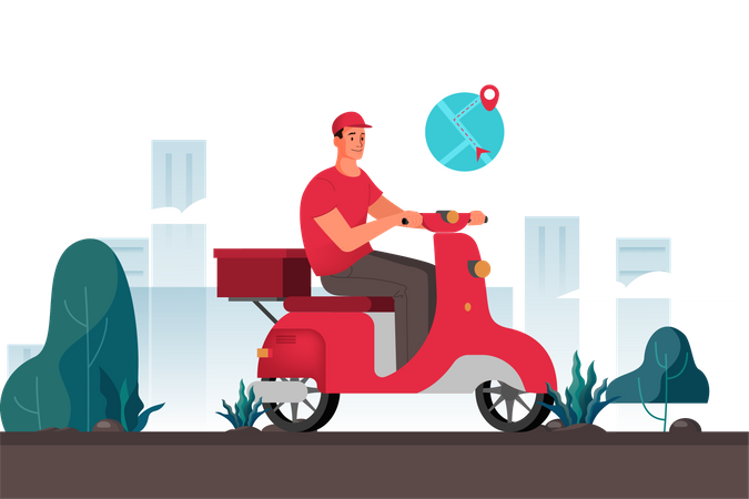 Delivery boy using tracking system for delivery Illustration