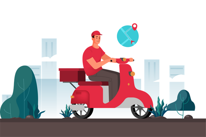 Delivery boy using tracking system for delivery  Illustration