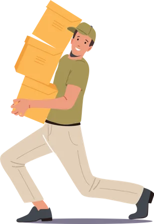 Delivery boy with boxes Illustration