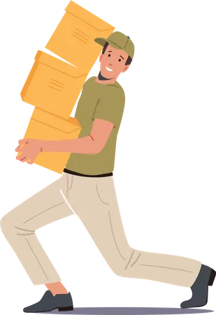 Delivery boy with boxes  Illustration