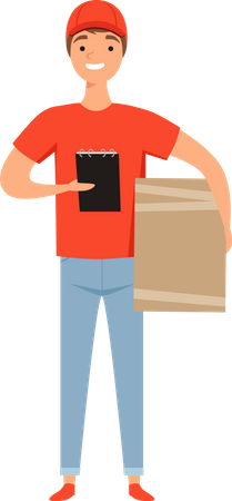 Delivery boy with parcel and delivery list  Illustration