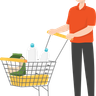 illustrations of delivery boy with shopping cart