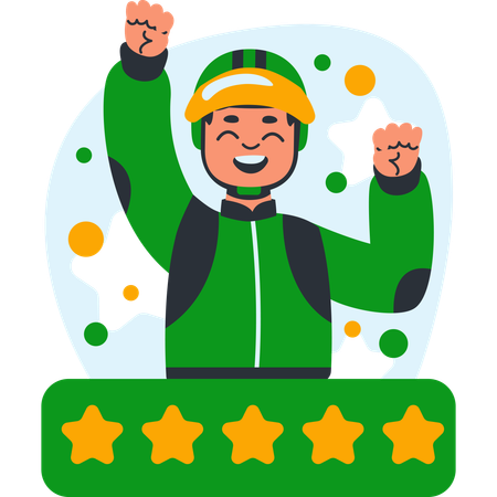 Delivery Driver Celebrates Five-Star Rating  Illustration