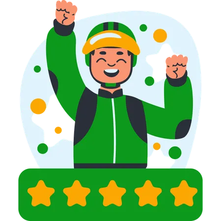 Delivery Driver Celebrates Five-Star Rating  Illustration