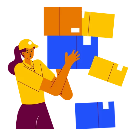 Delivery girl arranging delivery box  Illustration