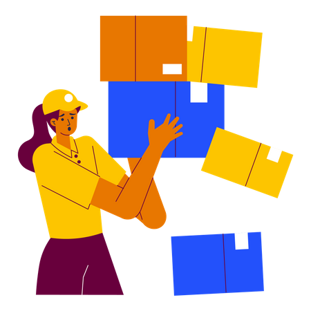 Delivery girl arranging delivery box  Illustration