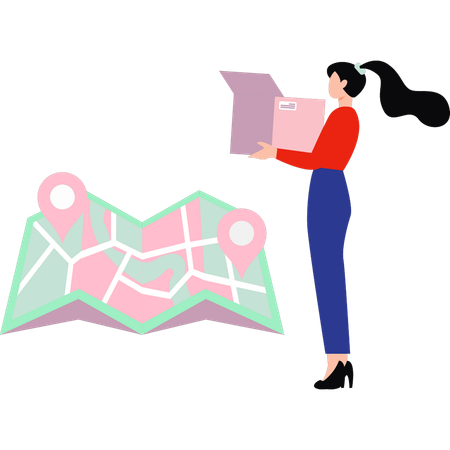 Delivery girl carrying boxe  Illustration