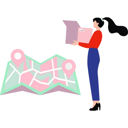 Delivery girl carrying boxe  Illustration