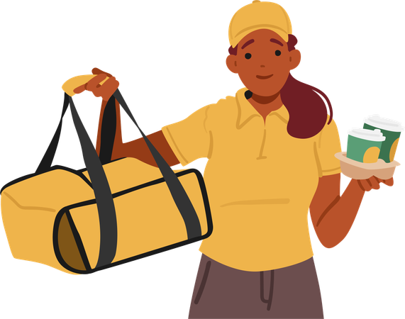 Delivery Girl Delivered Coffee Directly To Customers  Illustration