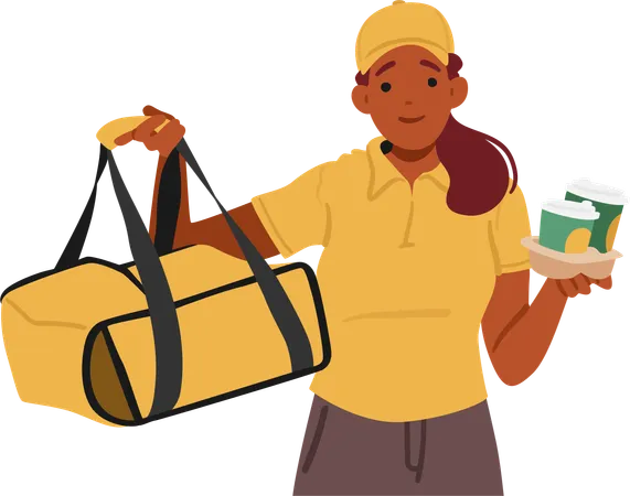 Coffee Delivery Worker With A Warm Smile Brings Fresh Aromatic Coffee Directly To Customers Ensuring A Convenient And Enjoyable Coffee Experience Without Leaving Homes Cartoon Vector Illustration Illustration