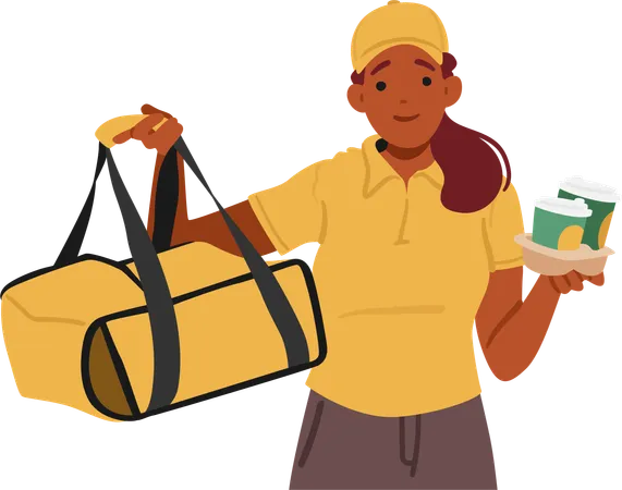 Delivery Girl Delivered Coffee Directly To Customers  Illustration