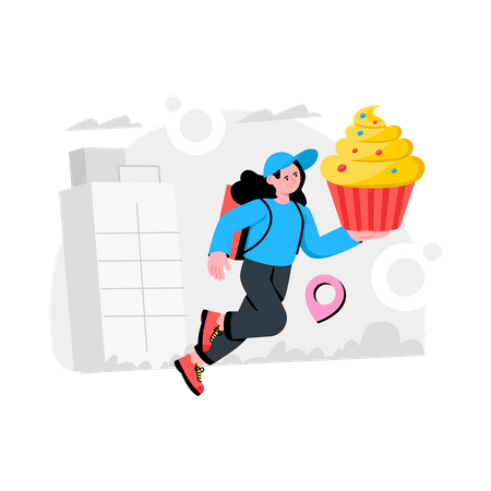 Delivery girl delivered Cupcake  Illustration