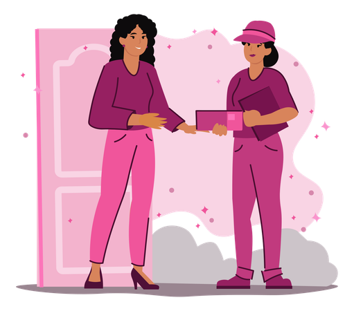 Delivery girl delivered parcel  Illustration