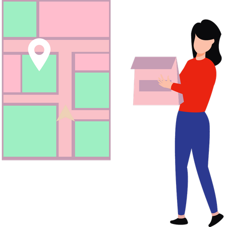 Delivery girl delivering food parcel  Illustration