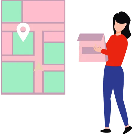 Delivery girl delivering food parcel  Illustration