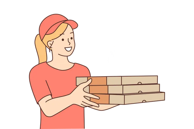 피자 상자를 들고 배달 소녀  일러스트레이션