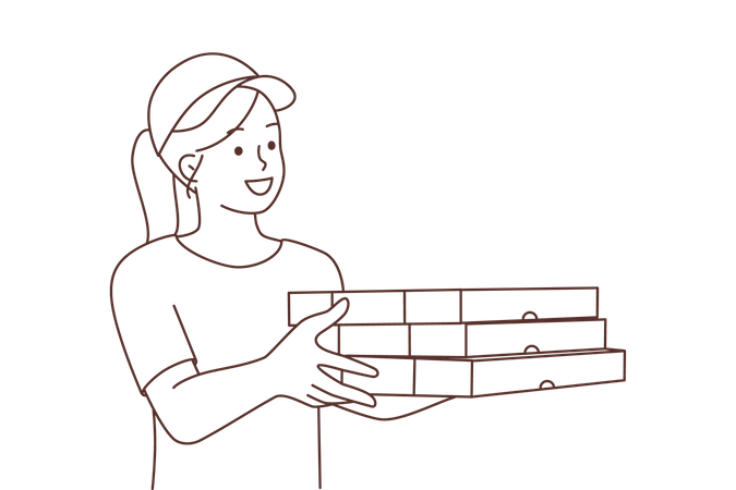 Delivery girl holding pizza boxes  Illustration