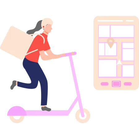 A Delivery Girl Is Delivering A Parcel On A Scooter Illustration