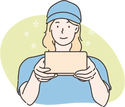 Delivery girl is delivering orders  Illustration