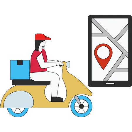 Delivery girl is delivering parcels on a scooter Illustration
