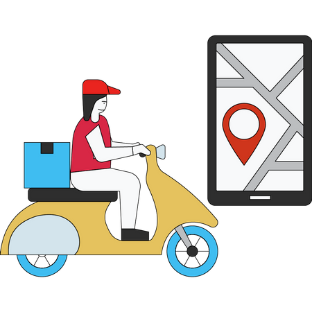 Delivery girl is delivering parcels on a scooter  Illustration