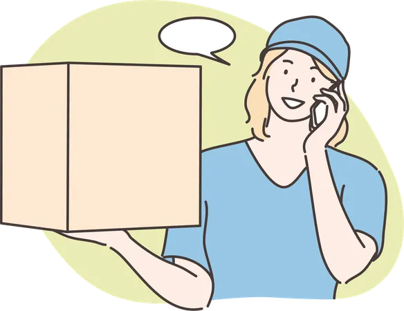 Delivery girl is talking on phone  Illustration
